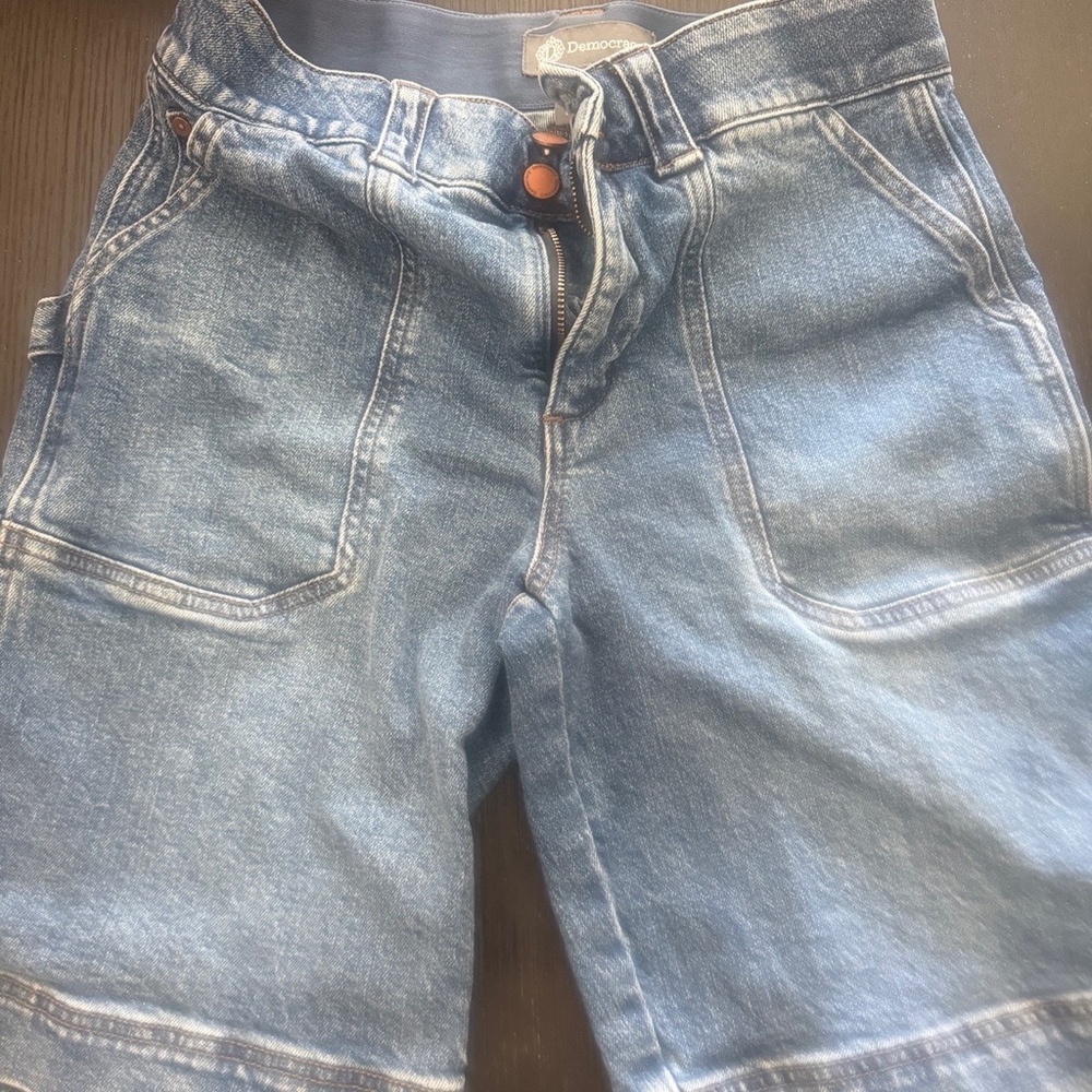 Democracy Ab Solution Denim Bermuda Cargo Shorts Size 4 High Rise Utility Pocke